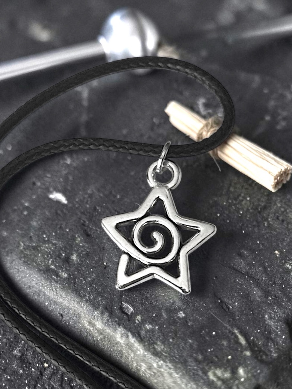 5 For $25💫Silver Star Swirl Pendant Necklace - Black Cord